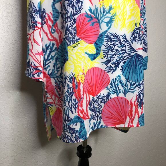 Jason Wu white pink blue yellow seashell coral beach tunic top size Small - Picture 3 of 11